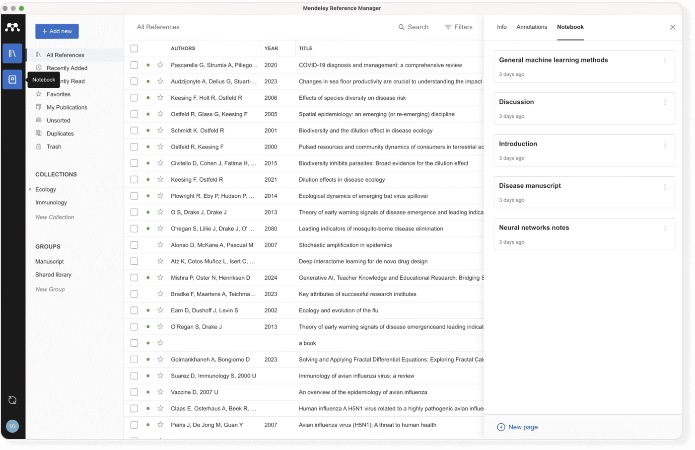Notes in Mendeley